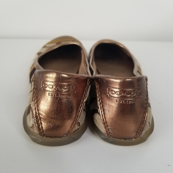 Coach Bronze Gold Canvas Logo Ballet Flats Size 6B - Picture 9 of 10